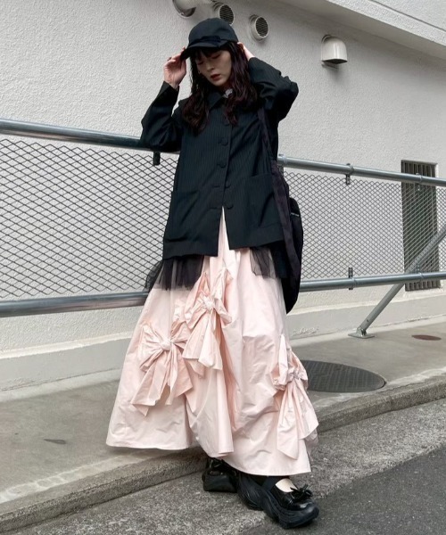 HONEY MI HONEY（ハニーミーハニー）の「pinstripe tulle docking jacket（テーラードジャケット・レディース・ベージュ/グレー/ブラック・FREE）」の10枚目の写真