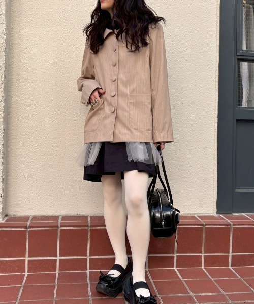HONEY MI HONEY（ハニーミーハニー）の「pinstripe tulle docking jacket（テーラードジャケット・レディース・ベージュ/グレー/ブラック・FREE）」の13枚目の写真