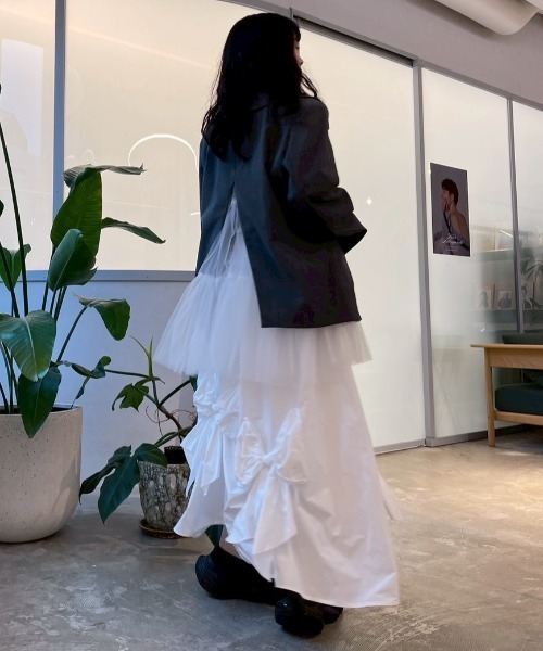 HONEY MI HONEY（ハニーミーハニー）の「pinstripe tulle docking jacket（テーラードジャケット・レディース・ベージュ/グレー/ブラック・FREE）」の8枚目の写真