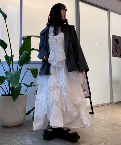 HONEY MI HONEY（ハニーミーハニー）の「pinstripe tulle docking jacket（テーラードジャケット・レディース・ベージュ/グレー/ブラック・FREE）」の9枚目の写真