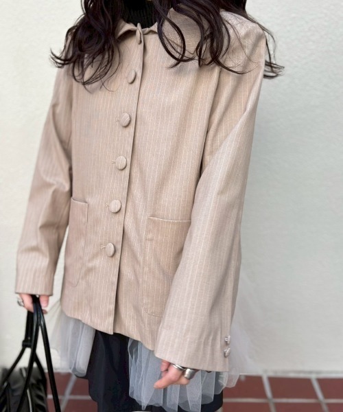 HONEY MI HONEY（ハニーミーハニー）の「pinstripe tulle docking jacket（テーラードジャケット・レディース・ベージュ/グレー/ブラック・FREE）」の15枚目の写真