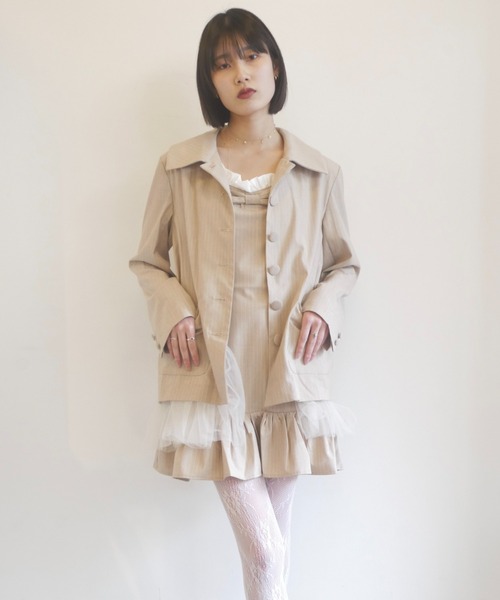 HONEY MI HONEY(ハニーミーハニー)の「pinstripe tulle docking jacket(テーラードジャケット・レディース・ベージュ/グレー/ブラック・FREE)」の6枚目の写真