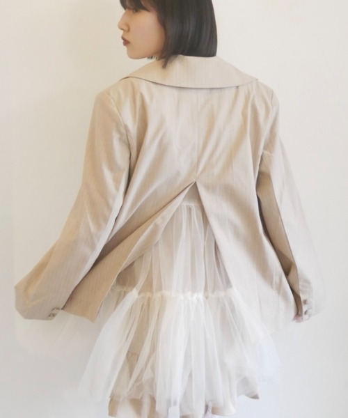 HONEY MI HONEY(ハニーミーハニー)の「pinstripe tulle docking jacket(テーラードジャケット・レディース・ベージュ/グレー/ブラック・FREE)」の7枚目の写真