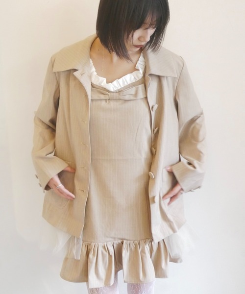 HONEY MI HONEY(ハニーミーハニー)の「pinstripe tulle docking jacket(テーラードジャケット・レディース・ベージュ/グレー/ブラック・FREE)」の8枚目の写真