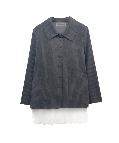 HONEY MI HONEY(ハニーミーハニー)の「pinstripe tulle docking jacket(テーラードジャケット・レディース・ベージュ/グレー/ブラック・FREE)」の10枚目の写真