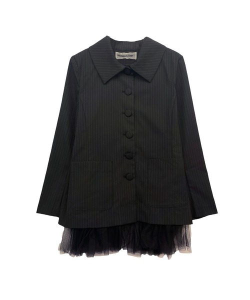 HONEY MI HONEY(ハニーミーハニー)の「pinstripe tulle docking jacket(テーラードジャケット・レディース・ベージュ/グレー/ブラック・FREE)」の11枚目の写真