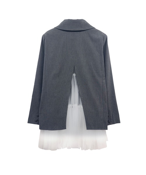 HONEY MI HONEY(ハニーミーハニー)の「pinstripe tulle docking jacket(テーラードジャケット・レディース・ベージュ/グレー/ブラック・FREE)」の13枚目の写真