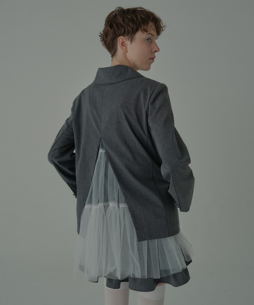 HONEY MI HONEY(ハニーミーハニー)の「pinstripe tulle docking jacket(テーラードジャケット・レディース・ベージュ/グレー/ブラック・FREE)」の5枚目の写真