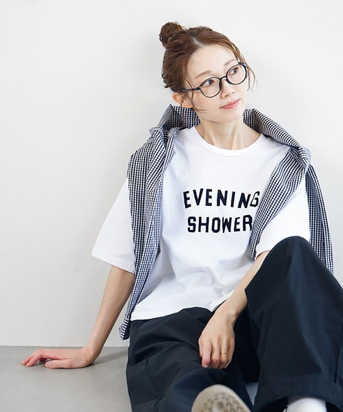 SOLAMONAT（ソラモナ）の「パフ天竺　ハーフスリーブプリントTシャツ(EVENING)（Tシャツ/カットソー・レディース・杢グレー/ホワイト×ブラック/ブラック/ホワイト×レッド/ホワイト×グレー/ホワイト×ピンク・FREE）」の3枚目の写真
