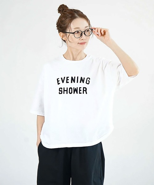 SOLAMONAT（ソラモナ）の「パフ天竺　ハーフスリーブプリントTシャツ(EVENING)（Tシャツ/カットソー・レディース・杢グレー/ホワイト×ブラック/ブラック/ホワイト×レッド/ホワイト×グレー/ホワイト×ピンク・FREE）」の7枚目の写真