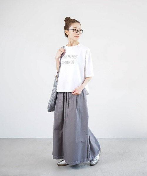 SOLAMONAT（ソラモナ）の「パフ天竺　ハーフスリーブプリントTシャツ(EVENING)（Tシャツ/カットソー・レディース・杢グレー/ホワイト×ブラック/ブラック/ホワイト×レッド/ホワイト×グレー/ホワイト×ピンク・FREE）」の10枚目の写真