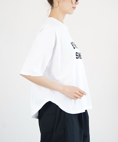 SOLAMONAT（ソラモナ）の「パフ天竺　ハーフスリーブプリントTシャツ(EVENING)（Tシャツ/カットソー・レディース・杢グレー/ホワイト×ブラック/ブラック/ホワイト×レッド/ホワイト×グレー/ホワイト×ピンク・FREE）」の18枚目の写真