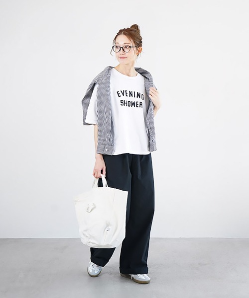 SOLAMONAT（ソラモナ）の「パフ天竺　ハーフスリーブプリントTシャツ(EVENING)（Tシャツ/カットソー・レディース・杢グレー/ホワイト×ブラック/ブラック/ホワイト×レッド/ホワイト×グレー/ホワイト×ピンク・FREE）」の8枚目の写真