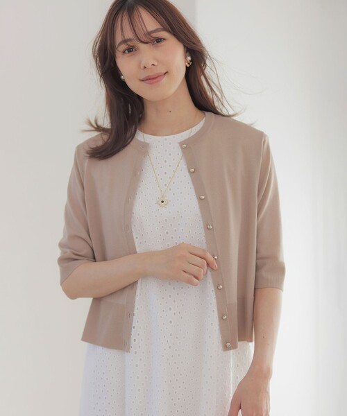 組曲 L(クミキョク オオキイサイズ)の「シアーニット5分袖 カーディガン(カーディガン/ボレロ・レディース・レッド系/ホワイト系/ブラック系・7/6/5)」の19枚目の写真