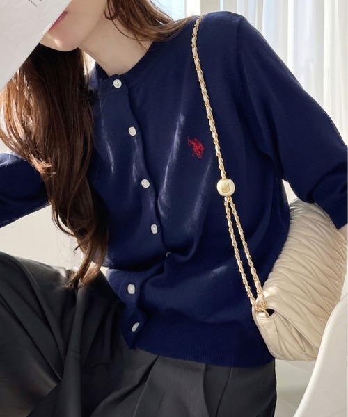 U.S. POLO ASSN.(ユーエスポロアッスン)の「【Ada.別注 U.S. POLO ASSN】半袖 クルーネック カーディガン(カーディガン/ボレロ・レディース・レッド/グレー/ネイビー・FREE)」の1枚目の写真