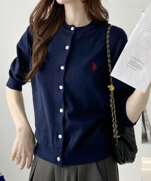 U.S. POLO ASSN.(ユーエスポロアッスン)の「【Ada.別注 U.S. POLO ASSN】半袖 クルーネック カーディガン(カーディガン/ボレロ・レディース・レッド/グレー/ネイビー・FREE)」の4枚目の写真