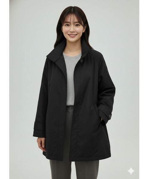 Day and Grade(デイアンドグレイド)の「スタンドカラー ミドル丈ハーフコート / 軽量・美シルエット(トレンチコート・レディース・ベージュ/アイボリー/ブラック・FREE)」の2枚目の写真
