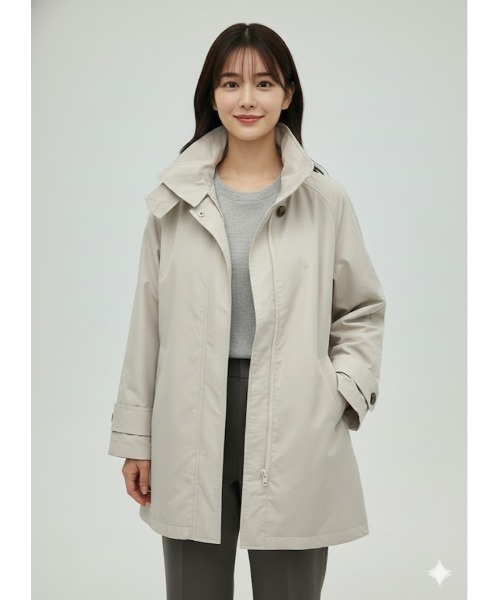 Day and Grade(デイアンドグレイド)の「スタンドカラー ミドル丈ハーフコート / 軽量・美シルエット(トレンチコート・レディース・ベージュ/アイボリー/ブラック・FREE)」の6枚目の写真