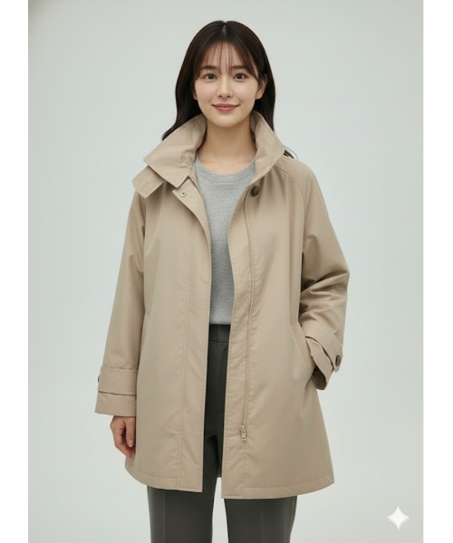 Day and Grade(デイアンドグレイド)の「スタンドカラー ミドル丈ハーフコート / 軽量・美シルエット(トレンチコート・レディース・ベージュ/アイボリー/ブラック・FREE)」の9枚目の写真