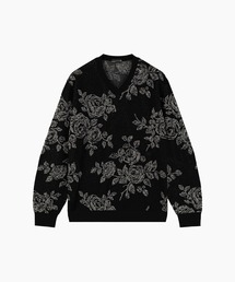 HAND-DRAWN FLOWER V-NECK PULLOVER