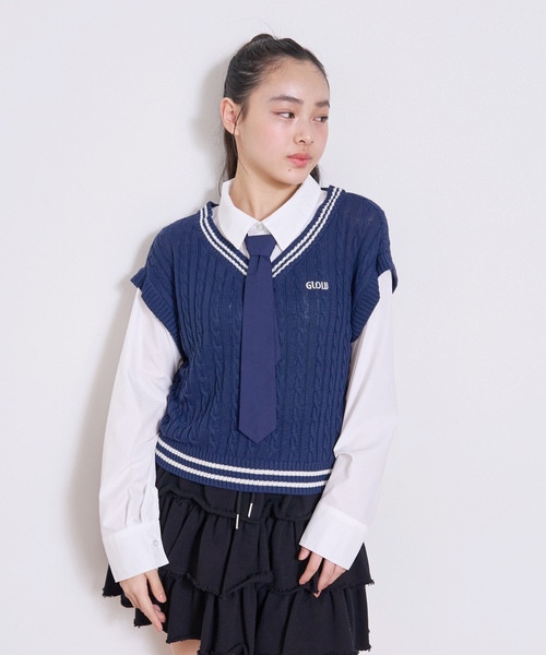 LOVETOXIC（ラブトキシック）の「【アラエル】ネクタイつきレイヤードベスト（シャツ/ブラウス・キッズ・イエロー/ネイビー/トップグレー/アイボリー・130cm/M:150cm/S:140cm/L:160cm）」の8枚目の写真