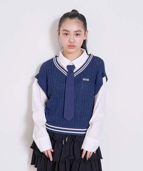 LOVETOXIC（ラブトキシック）の「【アラエル】ネクタイつきレイヤードベスト（シャツ/ブラウス・キッズ・イエロー/ネイビー/トップグレー/アイボリー・130cm/M:150cm/S:140cm/L:160cm）」の9枚目の写真