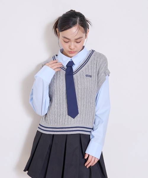 LOVETOXIC（ラブトキシック）の「【アラエル】ネクタイつきレイヤードベスト（シャツ/ブラウス・キッズ・イエロー/ネイビー/トップグレー/アイボリー・130cm/M:150cm/S:140cm/L:160cm）」の10枚目の写真