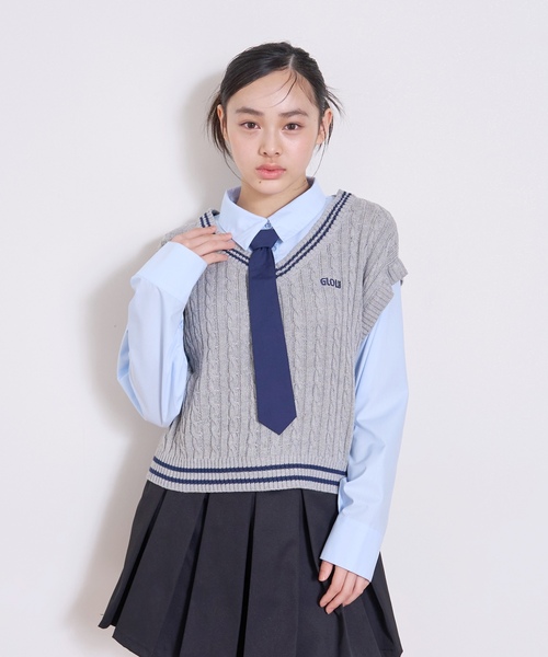 LOVETOXIC（ラブトキシック）の「【アラエル】ネクタイつきレイヤードベスト（シャツ/ブラウス・キッズ・イエロー/ネイビー/トップグレー/アイボリー・130cm/M:150cm/S:140cm/L:160cm）」の11枚目の写真