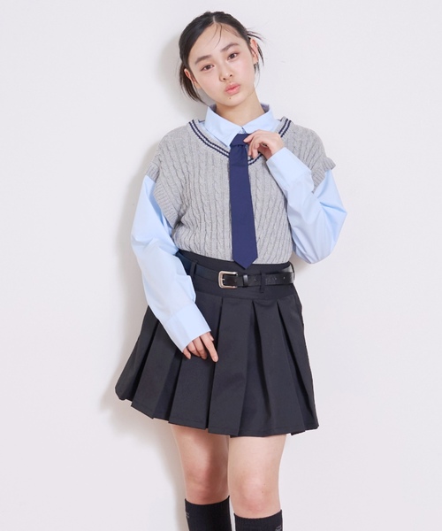 LOVETOXIC（ラブトキシック）の「【アラエル】ネクタイつきレイヤードベスト（シャツ/ブラウス・キッズ・イエロー/ネイビー/トップグレー/アイボリー・130cm/M:150cm/S:140cm/L:160cm）」の13枚目の写真