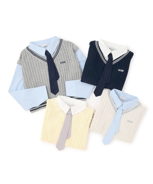 LOVETOXIC（ラブトキシック）の「【アラエル】ネクタイつきレイヤードベスト（シャツ/ブラウス・キッズ・イエロー/ネイビー/トップグレー/アイボリー・130cm/M:150cm/S:140cm/L:160cm）」の15枚目の写真