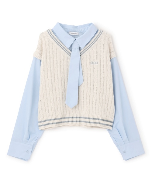 LOVETOXIC（ラブトキシック）の「【アラエル】ネクタイつきレイヤードベスト（シャツ/ブラウス・キッズ・イエロー/ネイビー/トップグレー/アイボリー・130cm/M:150cm/S:140cm/L:160cm）」の16枚目の写真