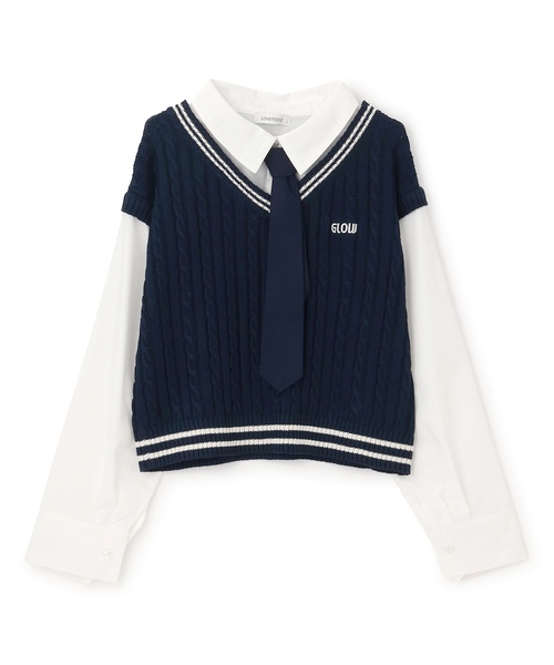 LOVETOXIC（ラブトキシック）の「【アラエル】ネクタイつきレイヤードベスト（シャツ/ブラウス・キッズ・イエロー/ネイビー/トップグレー/アイボリー・130cm/M:150cm/S:140cm/L:160cm）」の17枚目の写真