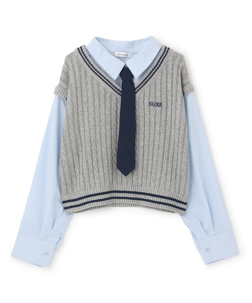 LOVETOXIC（ラブトキシック）の「【アラエル】ネクタイつきレイヤードベスト（シャツ/ブラウス・キッズ・イエロー/ネイビー/トップグレー/アイボリー・130cm/M:150cm/S:140cm/L:160cm）」の18枚目の写真