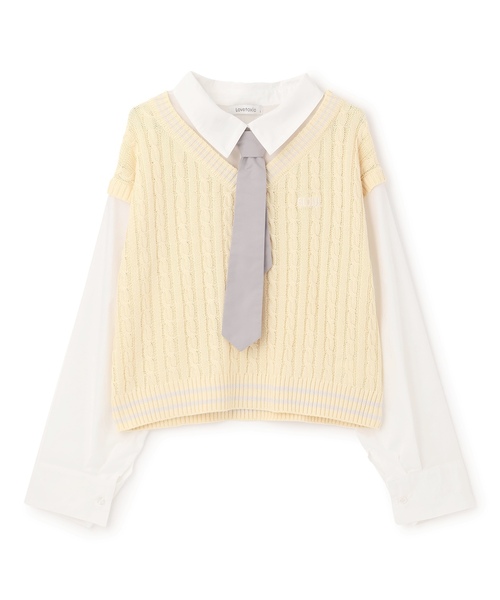 LOVETOXIC（ラブトキシック）の「【アラエル】ネクタイつきレイヤードベスト（シャツ/ブラウス・キッズ・イエロー/ネイビー/トップグレー/アイボリー・130cm/M:150cm/S:140cm/L:160cm）」の19枚目の写真