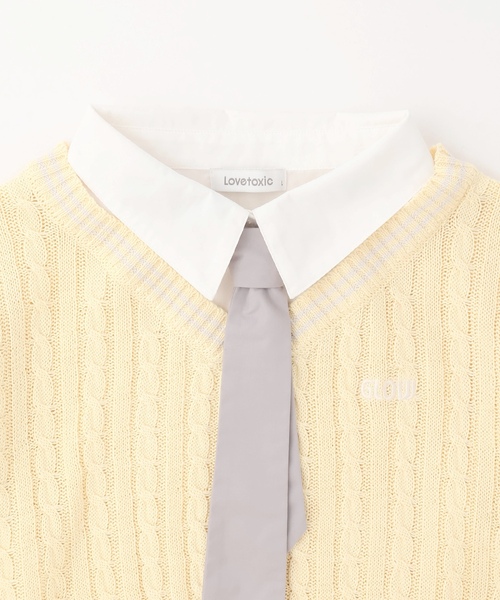 LOVETOXIC（ラブトキシック）の「【アラエル】ネクタイつきレイヤードベスト（シャツ/ブラウス・キッズ・イエロー/ネイビー/トップグレー/アイボリー・130cm/M:150cm/S:140cm/L:160cm）」の21枚目の写真