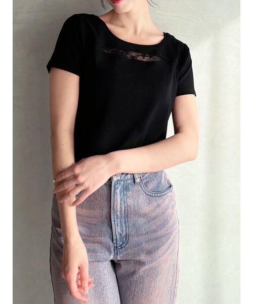 RESEXXY（リゼクシー）の「ポイントレースTシャツ（Tシャツ/カットソー・レディース・ミント/ホワイト/ブラック・FREE）」の3枚目の写真