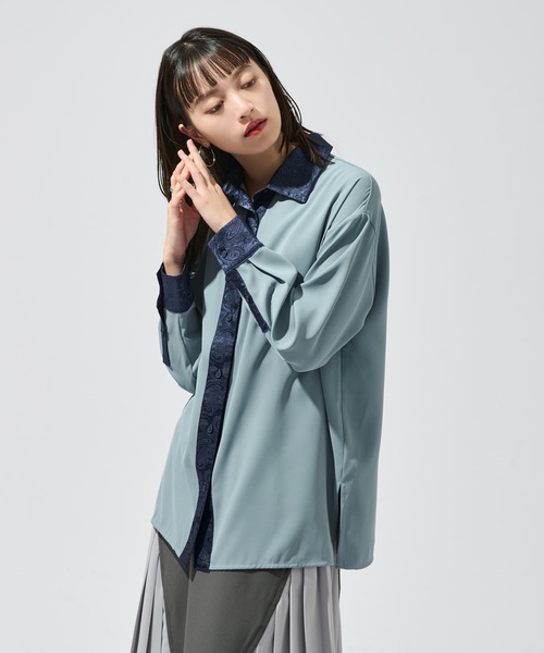 Ellno de Mavie(エルノデメヴィ)の「2wayジャガードクレリックシャツ(シャツ/ブラウス・レディース・ブルー/チャコール/ブラック・FREE)」の20枚目の写真