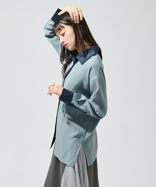 Ellno de Mavie(エルノデメヴィ)の「2wayジャガードクレリックシャツ(シャツ/ブラウス・レディース・ブルー/チャコール/ブラック・FREE)」の21枚目の写真