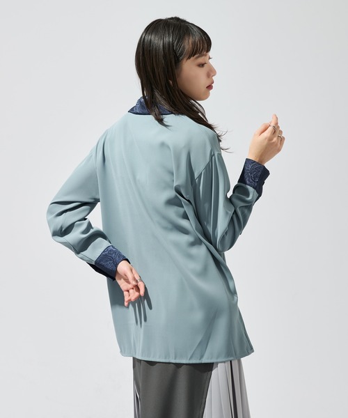 Ellno de Mavie(エルノデメヴィ)の「2wayジャガードクレリックシャツ(シャツ/ブラウス・レディース・ブルー/チャコール/ブラック・FREE)」の22枚目の写真