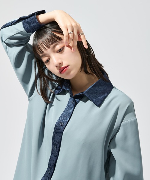 Ellno de Mavie(エルノデメヴィ)の「2wayジャガードクレリックシャツ(シャツ/ブラウス・レディース・ブルー/チャコール/ブラック・FREE)」の11枚目の写真