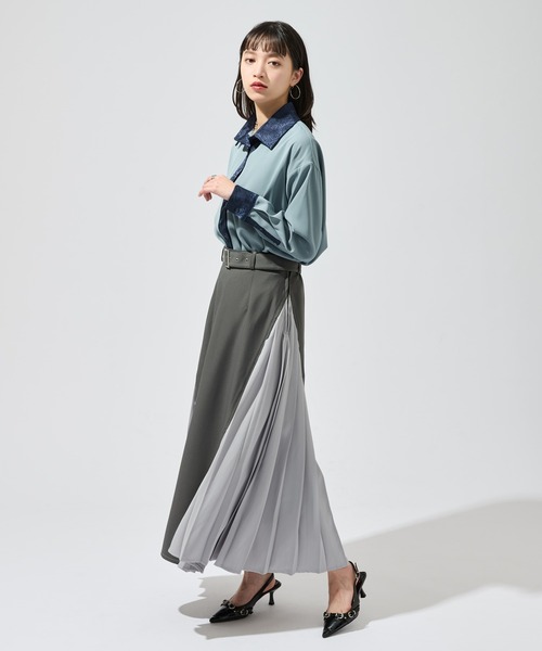 Ellno de Mavie(エルノデメヴィ)の「2wayジャガードクレリックシャツ(シャツ/ブラウス・レディース・ブルー/チャコール/ブラック・FREE)」の17枚目の写真
