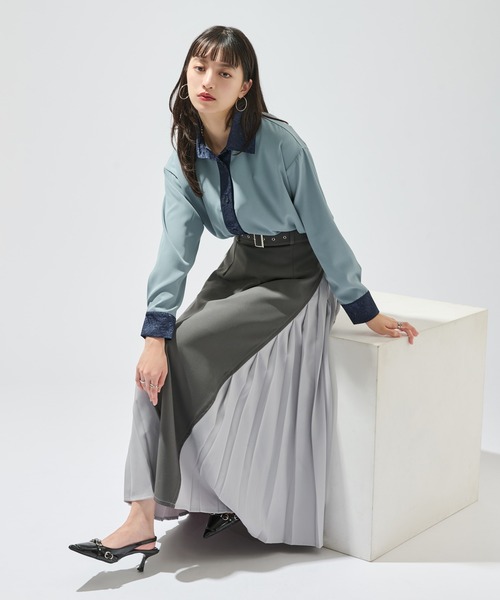 Ellno de Mavie(エルノデメヴィ)の「2wayジャガードクレリックシャツ(シャツ/ブラウス・レディース・ブルー/チャコール/ブラック・FREE)」の13枚目の写真