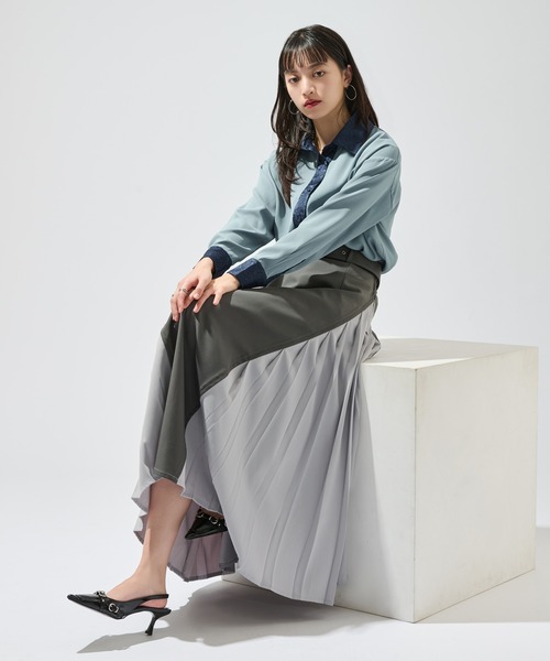 Ellno de Mavie(エルノデメヴィ)の「2wayジャガードクレリックシャツ(シャツ/ブラウス・レディース・ブルー/チャコール/ブラック・FREE)」の12枚目の写真