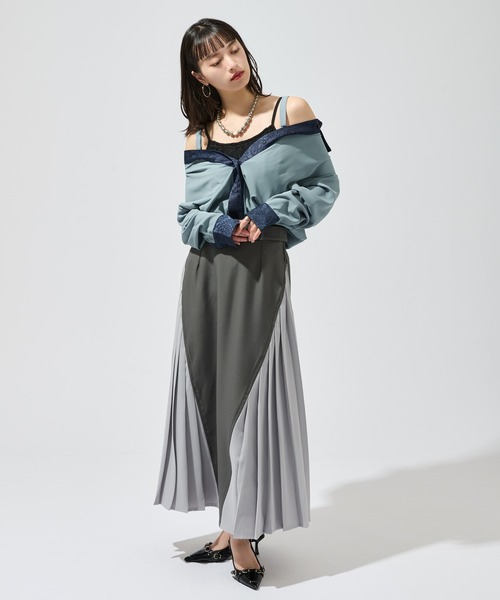 Ellno de Mavie(エルノデメヴィ)の「2wayジャガードクレリックシャツ(シャツ/ブラウス・レディース・ブルー/チャコール/ブラック・FREE)」の9枚目の写真