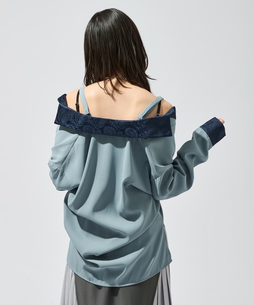 Ellno de Mavie(エルノデメヴィ)の「2wayジャガードクレリックシャツ(シャツ/ブラウス・レディース・ブルー/チャコール/ブラック・FREE)」の7枚目の写真
