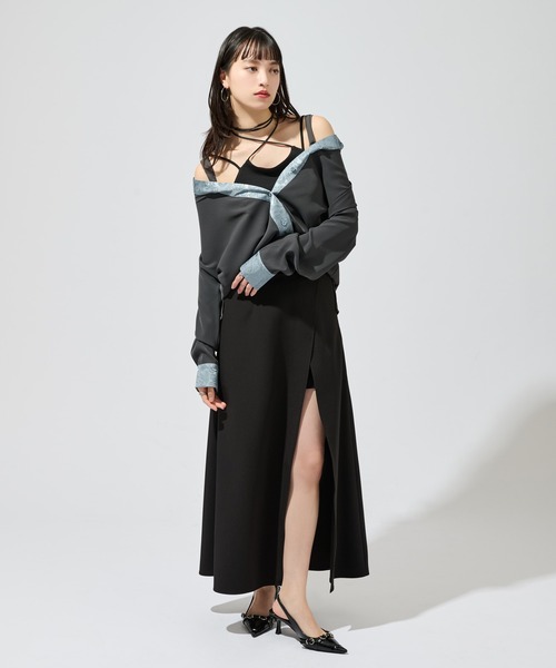 Ellno de Mavie(エルノデメヴィ)の「2wayジャガードクレリックシャツ(シャツ/ブラウス・レディース・ブルー/チャコール/ブラック・FREE)」の18枚目の写真