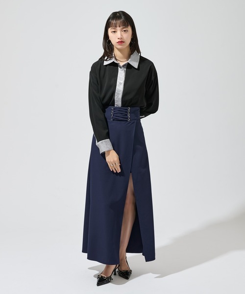 Ellno de Mavie(エルノデメヴィ)の「2wayジャガードクレリックシャツ(シャツ/ブラウス・レディース・ブルー/チャコール/ブラック・FREE)」の16枚目の写真