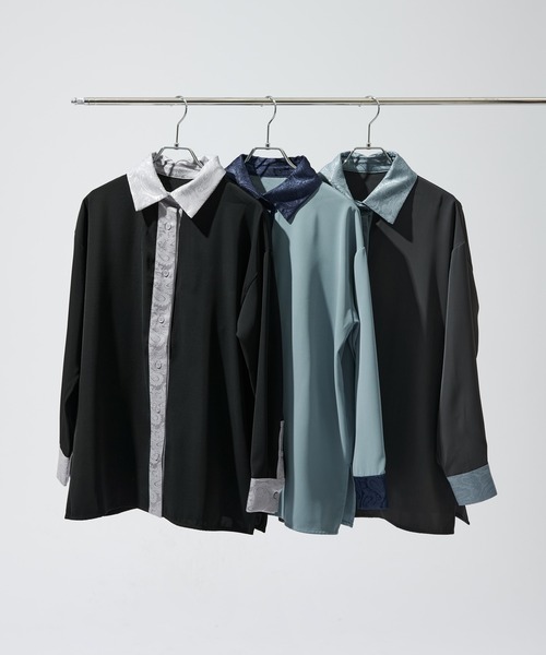 Ellno de Mavie(エルノデメヴィ)の「2wayジャガードクレリックシャツ(シャツ/ブラウス・レディース・ブルー/チャコール/ブラック・FREE)」の15枚目の写真