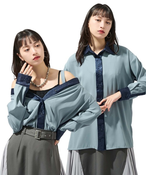 Ellno de Mavie(エルノデメヴィ)の「2wayジャガードクレリックシャツ(シャツ/ブラウス・レディース・ブルー/チャコール/ブラック・FREE)」の19枚目の写真