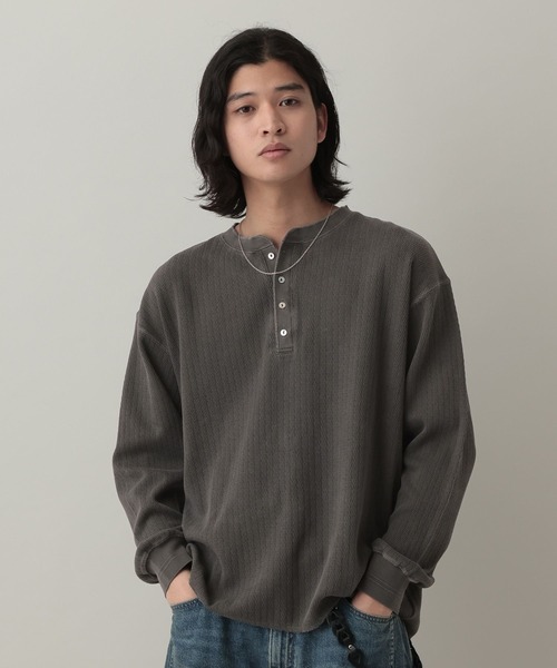 Pigment Honeycomb Henryneck Tshirt/ピグメント加工ハニカムヘンリー